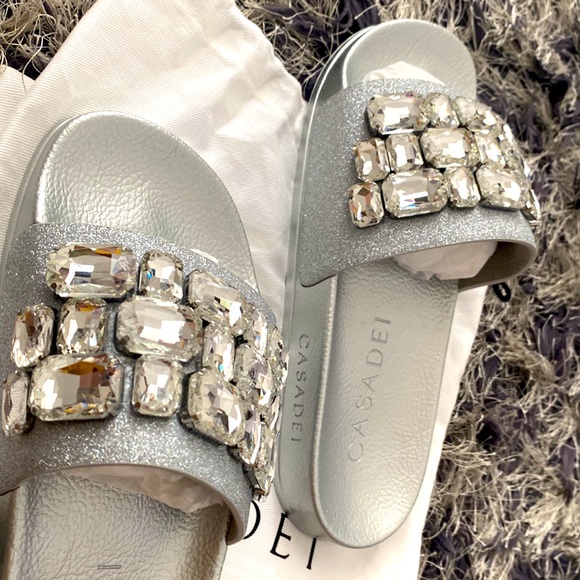 Casadei Crystal-Embellished Pool Slides Size 38IT or 8US - Picture 8 of 13